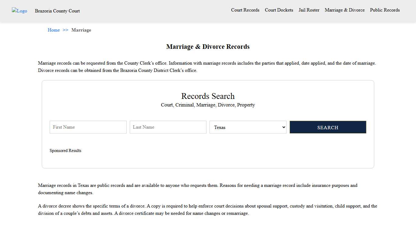 Marriage & Divorce Records | Brazoria County Court